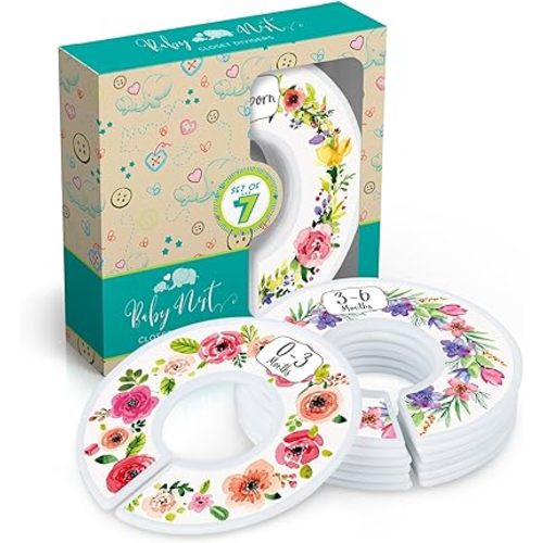 Baby Nest Designs Closet Dividers for Baby Clothes [Floral Bouquet] - 7X Baby Clothing Size Age Dividers from Newborn Infant to 24 Months - Floral Baby Clothes Dividers and Nursery Closet Organizer