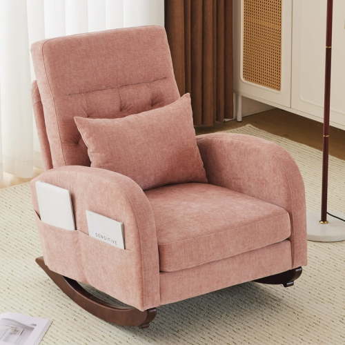 Ktaxon Rocking Accent Chair Glider Reading Chair Comfy Chenille Upholstered Single Sofa Rocker for Living Room, Nursery, Bedroom Pink