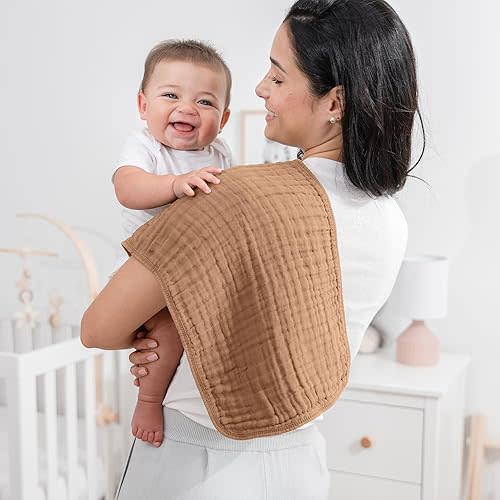 Comfy Cubs Muslin Burp Cloths 20" x 10", Pack of 10 - Large, 6-Layer, Ultra Absorbent 100% Cotton for Baby Drool and Messes - Soft, Safe & Gentle Baby Burp Cloths for Boys & Girls - Multi