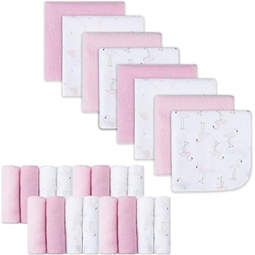 Softan Baby Washcloths, 24Pack Baby Wash Cloths Extra Soft & Ultra Absorbent, Baby Towels and Washcloths Face Towel Unisex for Boys Girls Body, Washclothes Gentle on Sensitive Skin, 9x9 Flamingos