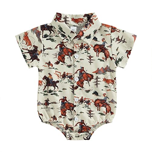 Kayotuas Western Baby Boy Clothes Cowboy Shirt Romper Long/Short Sleeve Button Down Onesie Bodysuit Infant Gentleman Outfits