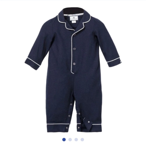 Navy Romper with White Piping - Petite Plume | Maisonette