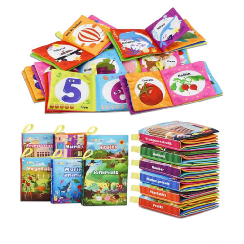 Dr.Rapeti Soft Cloth Books Baby Books Bath Books 6-Pack for Baby Infant Toddler Kids Crinkle Squeaky Washable Chewable Non-Toxic Early Educational Giftable