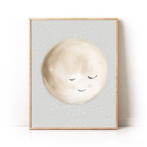 Little Moon Print, Neutral Nursery Artwork, Stars and Moon Nursery Art Print, Baby Nursery Wall Art, Nursery Home Decor