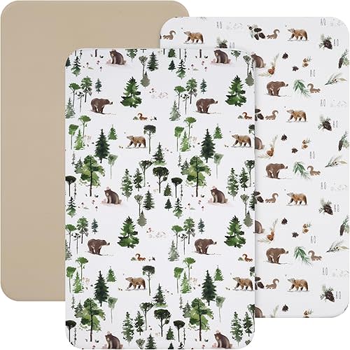 david's kids 3 Pack Mini Crib Sheets, Soft Breathable Premium Pack N Play Sheets for Baby Boys Girls Neutral, Playard and Mini Crib Mattresses, Woodland Animals