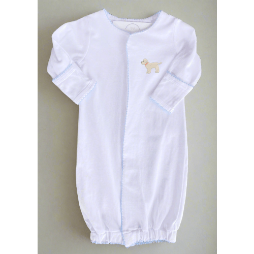 Embroidered Puppy Gown - Blue Trim