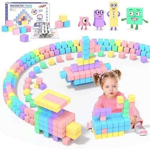 45pcs Magnetic Blocks Building Cubes for Toddlers - Pastel Colors Magnetic Cubes Toys Classroom Must Have STEM Magnet Building Blocks Toy Christmas Birthday Gifts for Girls Boys Ages 1-3 3-5