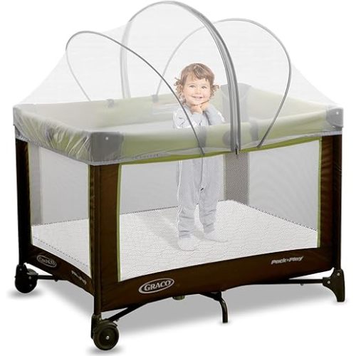 Pack N Play Tent Cover - Bassinet Cover for Pack N Play/Travel Crib/Mini Crib/Playpen, Bassinet Mosquito Net Cover with Two-Way Zippers (White-Large)