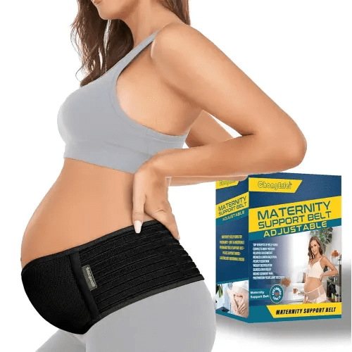 ChongErfei Pregnancy Belly Band Maternity Belt Back Support Abdominal Binder Back Brace - Relieve Back, Pelvic, Hip Pain for Pregnancy Recovery(Black,One Size)