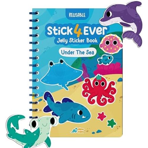 Stick4Ever Jelly Sticker Book - for Kids - Waterproof, Easy to Clean Jelly Stickers - Busy Book for Toddlers with 50 Pcs of Jelly Stickers (Under The Sea)