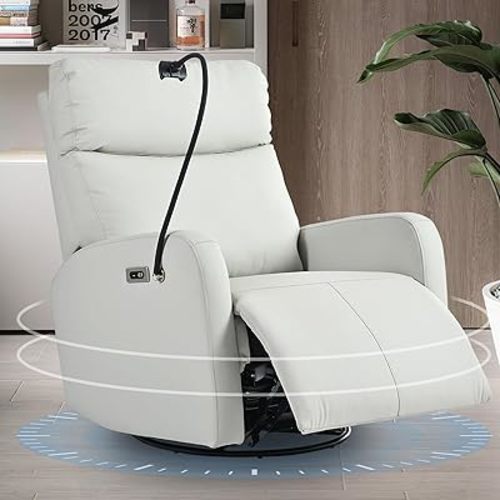 Power Swivel Recliner with USB, Removable Phone Holder, Power Rocker Glider Recliner, Thickened Backrest, Soft Leather Electric Reclining Rocking Recliners