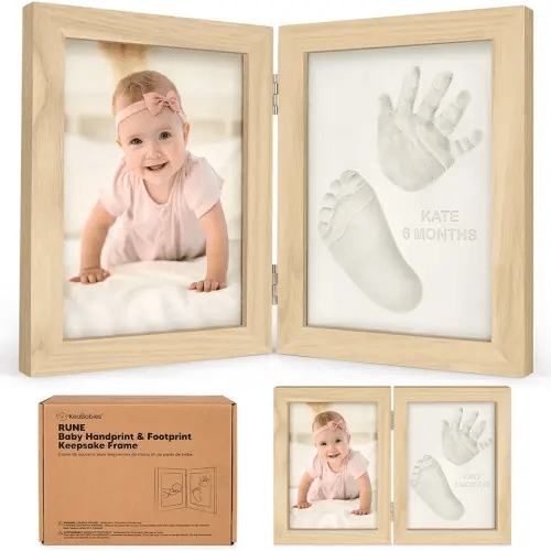 Personalized Baby Hand and Footprint Kit, Quick Dry Clay - Newborn Keepsake Feet and Handprint Kit, Nursery Picture Frame,New Mom Gifts for Baby Showers & Registry(Ash Wood)