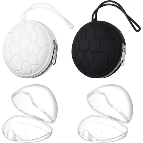 Nuanchu 4 Pieces Pacifier Holder Case Set 2 Silicone Portable Pacifier Case Cover Pouch for Diaper Bag with 2 Transparent BPA Free Pacifier Storage Container Box(Black, White)