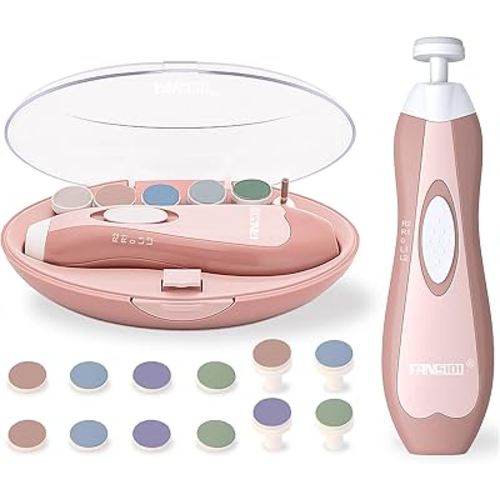 Fansidi Baby Nail Trimmer Electric – Limited Blush Petal Pink, Gentle Baby Nail File Electric| 10 Grinding Heads + 8 Replacement Pads| Quiet LED |Baby Nail Clippers for Newborn Infant Toddler