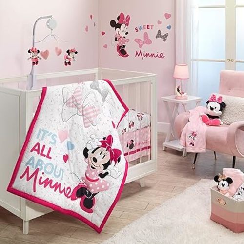 Lambs & Ivy Disney Baby Minnie Mouse Love 3-Piece Pink Nursery Crib Bedding Set