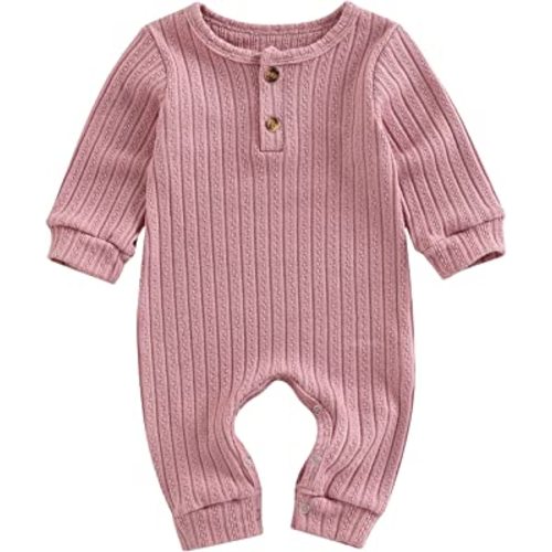 Ynibbim Winter Newborn Baby Boy Girl Solid Romper Unisex Infants Hooded Outfit Clothes Waffle Cotton Button Jumpsuits