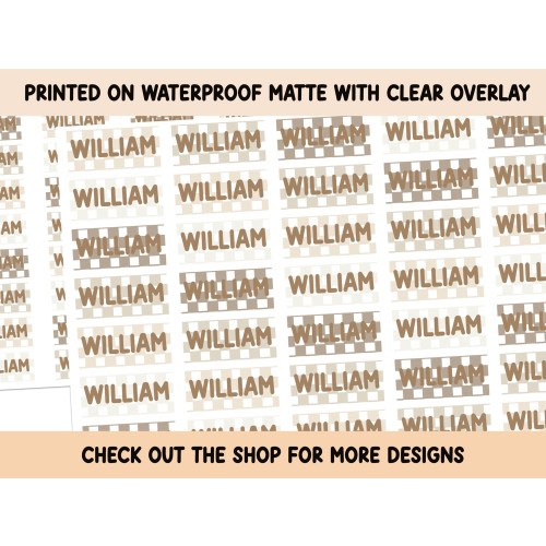 Checker Neutral Stickers Waterproof Clear overlay School supplies, Back to school labels, Name labels, Preschool labels, Customized Labels