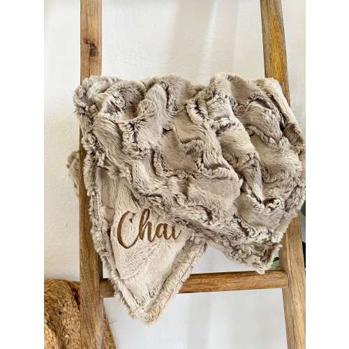 Personalized Blanket, Sandshell Rabbit and Minky Back Blanket, Newborn Girl or Newborn Boy, Baby Shower Gift, Neutral Boho Blanket
