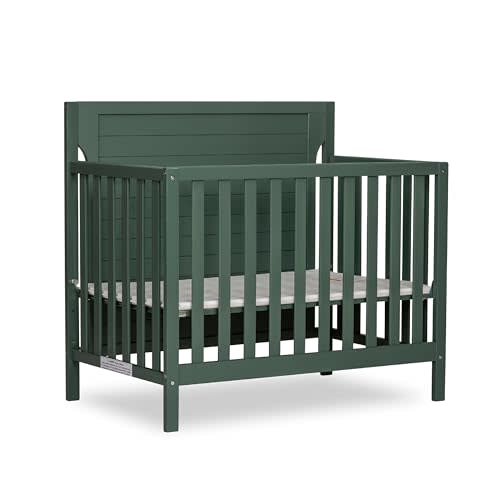 Dream On Me Bellport 4 in 1 Convertible Mini/Portable Crib In Safari Green, Non-Toxic Finish, Made of Sustainable New Zealand Pinewood, With 3 Mattress Height Settings, 40"L x 25"W x 33"H