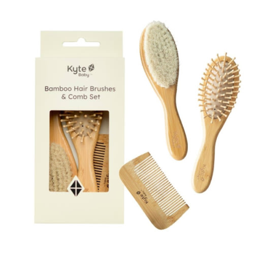 Kyte BABY Bamboo 3-Piece Brush Set - 1 Goat Hair Brush, 1 Wooden Bristle Brush and 1 Bamboo Comb