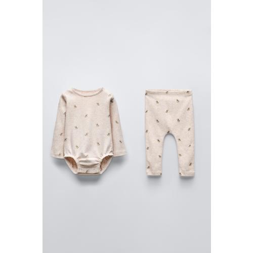 LITTLE BEARS BODYSUIT AND LEGGINGS MATCHING SET - Sand / Marl | ZARA United States