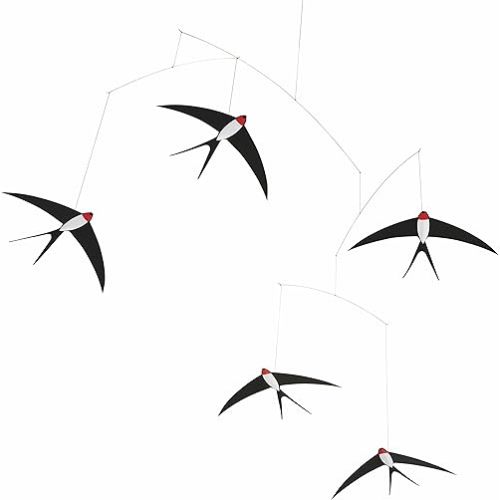 5 Flying Swallows Hanging Mobile - 24 Inches - Premium-Grade Cardstock - Handmade in Denmark by Flensted