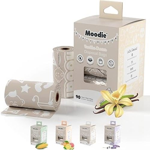 Disposable Diaper Bags (90 BAGS in TOTAL) | CITRUS SCENTED Dirty Diaper Bags Disposable (6 Refill Rolls 9 x 13in) | Leak Proof Diaper Trash Bags on the Go | Baby Poop Bags | Travel Diaper Bags Refill