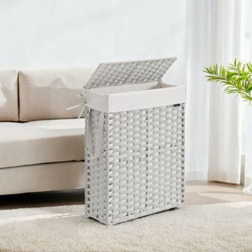 14.5 Gallon Slim Laundry Hamper with Lid Rattan Foldable Clothes Laundry Basket with Lid and Handles Removable Liner