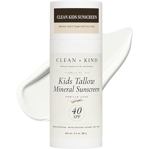 Kids Sunscreen SPF 40 — Mineral Baby Sunblock with Non-Nano Zinc Oxide, Grass-Fed Tallow, Reef-Safe Toddler Protection, No White Cast (3.4 oz)