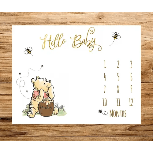 Winnie Milestone Blanket Pooh Monthly Growth Tracker First Twelve Months Blankets for Baby Girl Baby Boy Classic The Pooh Baby Shower Decorations New Baby Gift