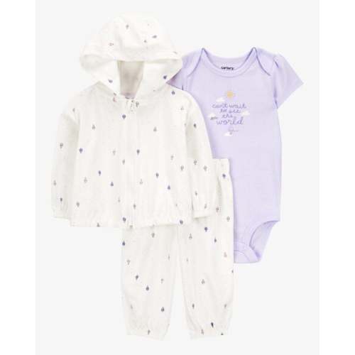Baby Girl 3-Piece Hot Air Balloon Print Little Cardigan Set - White/Purple - Carter's | Carter's