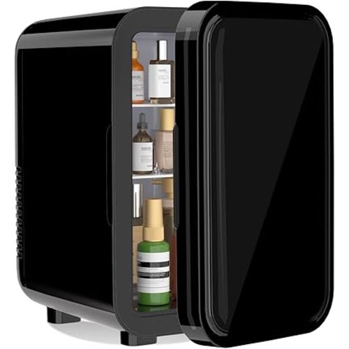 YASHE Mini Fridge, 6 Liter/8 Can 110V AC/DC Portable Thermoelectric Cooler Refrigerators for Bedroom, Skincare, Beverage, Office, Dorm Room and Car, Black