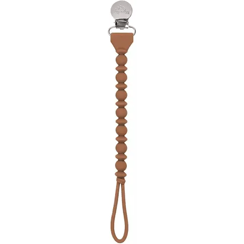 Itzy Ritzy Silicone Pacifier Clip 100% Food Grade Silicone Pacifier Strap with Clip Keeps Pacifiers, Teethers & Small Toys in Place Features One-Piece Design & Silicone Cord (Hazelnut)