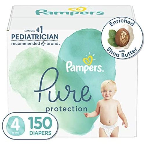Diapers Size 4, 150 Count - Pampers Pure Protection Hypoallergenic Disposable Baby Diapers for Sensitive Skin, Fragrance Free, (Packaging May Vary)