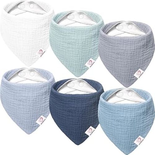 100% Cotton Muslin Baby Bibs, Soft Baby Drool Bandana Bibs for Unisex Baby Boys Girls Infant Newborn Drooling and Teething