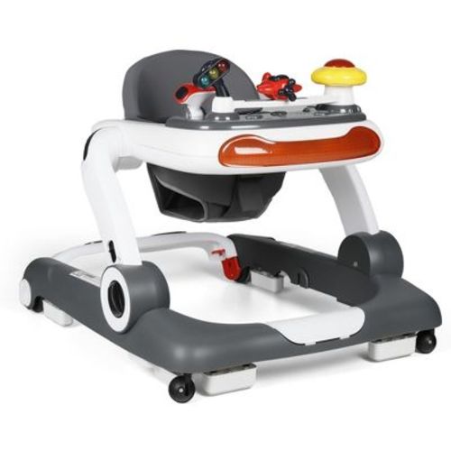 TODECARE 5-in-1 Baby Walker , Adjustable Height Activity Walker with Safety Bumper for Toddlers, Gray