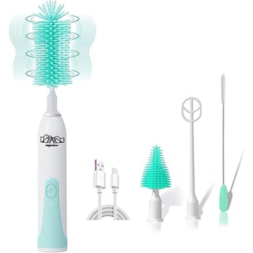 Rechargeable Electric Bottle Brush Set with Automatic Electric Bottle Brush Cleaner and Spin Multi-Purpose Brushes,Mixer,Suitable for Baby Bottle Brush, Dish Scrub Brush,Toilet Brush,Green