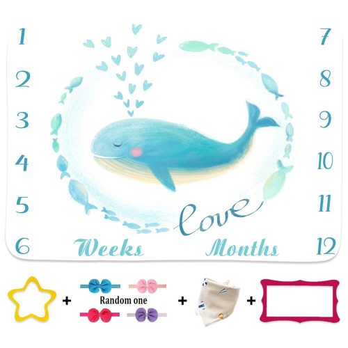 VIDMOT Baby Whale Months Milestone Blanket 48x40in Newborn Growth Chart Soft Plush Baby Photo Blanket for Boys or Girls Baby Memory Monthly Blanket