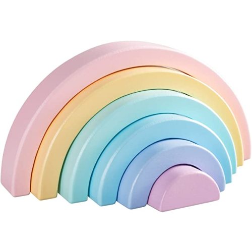 MerryHeart Wooden Rainbow Stacking Toy, Small Pastel Rainbow Stacker, 6 Piece Rainbow Stacking Toy for Baby/Toddlers/Kids, Montessori Education Pastel Rainbow Decor, Kindergarten Teaching Aid