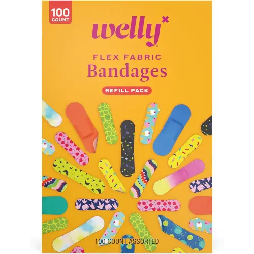 Welly Bravery Badge Value Pack | Adhesive Flexible Fabric Bandages | Assorted Shapes and Patterns for Minor Cuts, Scrapes, and Wounds - 100 Count