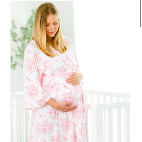 Pink Butterfly Garden Toile Women's Maternity Robe
