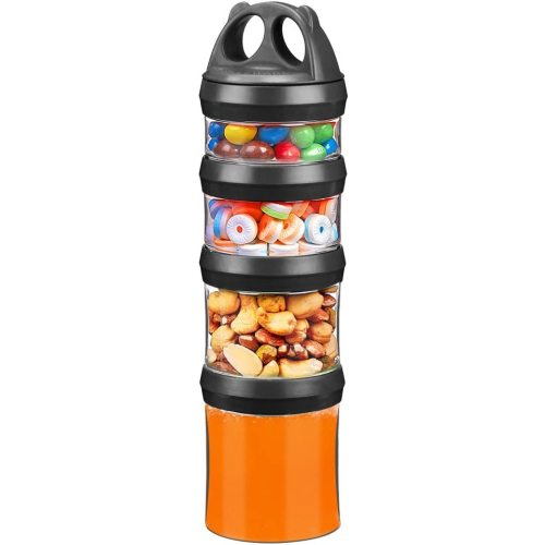 SELEWARE Portable Stackable Food Storage Containers for Snacks Formula Powder and Drinks Twist Lock System Airtight Leak-proof BPA and Phthalate Free 4 Piece Jars 31oz, Black