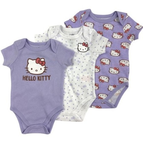Hello Kitty Infant Girls' 3-Piece Short Sleeve Bodysuit Set, Purple, Newborn