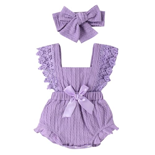 MERSARIPHY Baby Girl Summer Outfit Boho Clothes Newborn Infant Ruffle Pleated Ribbed Bubble Boho Lace Bodysuit Jumpsuit
