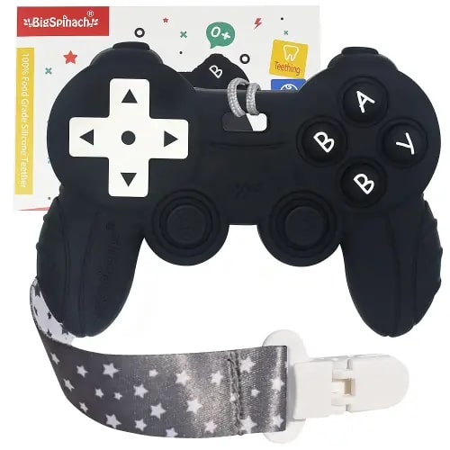 Cool Remote Game Control Teething Toy for Babies 0-6 6-12 Months,Game Controller Teether for Gamer Parents,Baby's First Valentines Day Gifts,Silicone Remote Chew Toys(Black