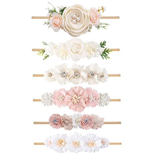 BFNAAgirl Baby Girl Headbands Nylon Flower Elastic Hairbands 6pcs Hair Accessories Gift for Newborn Infant Toddlers