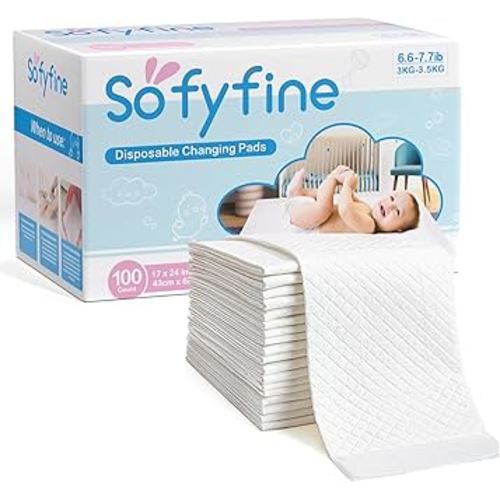100 Count Disposable Changing Pads for Baby 17" x 24"Portable Changing Diaper Liners for Mess Free Travel, Leakproof Incontinence Bed Pads,Waterproof Table Protector Mat, Toddler Pee Pads