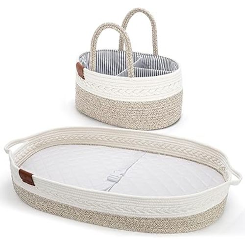 Baby Changing Basket for Baby Dresser, Moses Baskets for Newborn, Baby Moses Basket Changing Basket for Dresser, Changing Pad Basket Changing Table Basket, Diaper Caddy (Grey)
