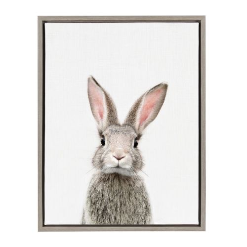 18" x 24" Sylvie Young Rabbit Framed Canvas by Amy Peterson Gray - Kate and Laurel: Wall Display Art, Animal Theme, Nursery Decor