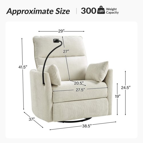 Barry Modern 38" Power Rocking Swivel Nursery Recliner with USB Ports by HULALA HOME